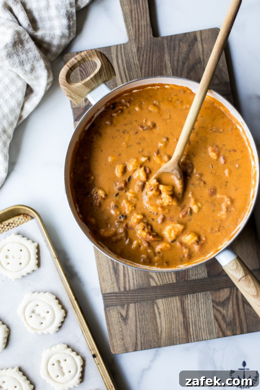 Louisiana Etouffee Shrimp Puffs 9 Overhead photo of shrimp etouffee in a skillet