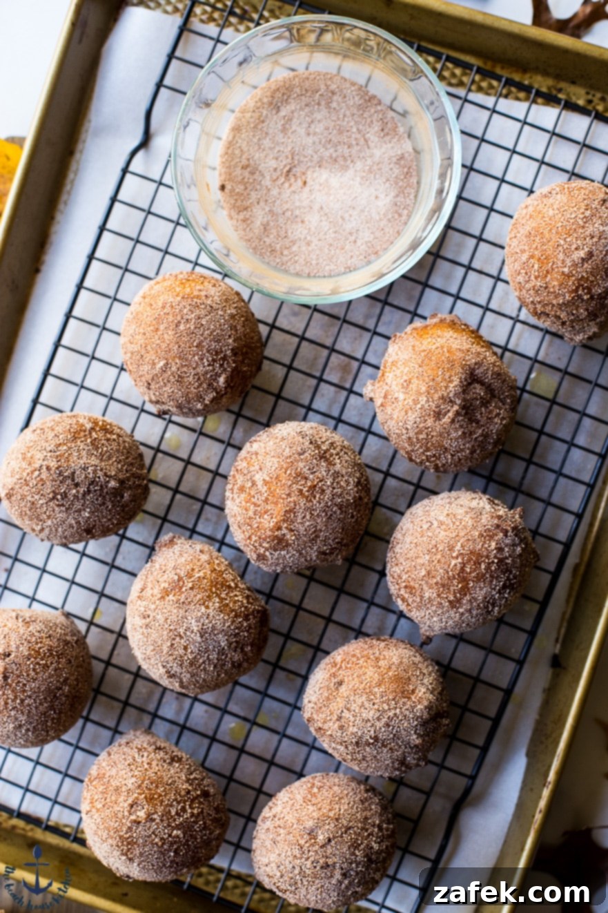 Overhead photo of pumpkin fritters cooling on a wire rack