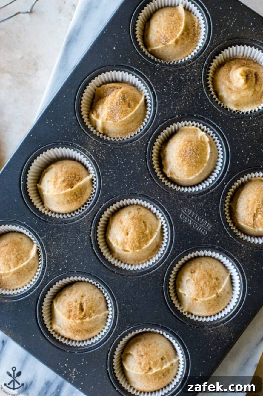 Spiced Snickerdoodle Cupcakes with Cinnamon Buttercream 7 Unbaked Snickerdoodle Cupcake batter in paper liners in a cupcake pan, sprinkled with cinnamon sugar, ready for the oven