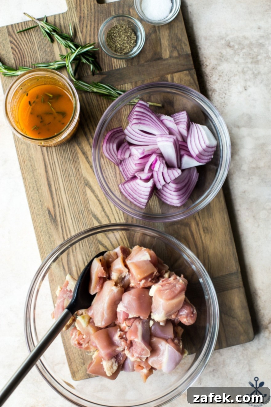 Ingredients for Chicken Souvlaki Skewers in glass bowls