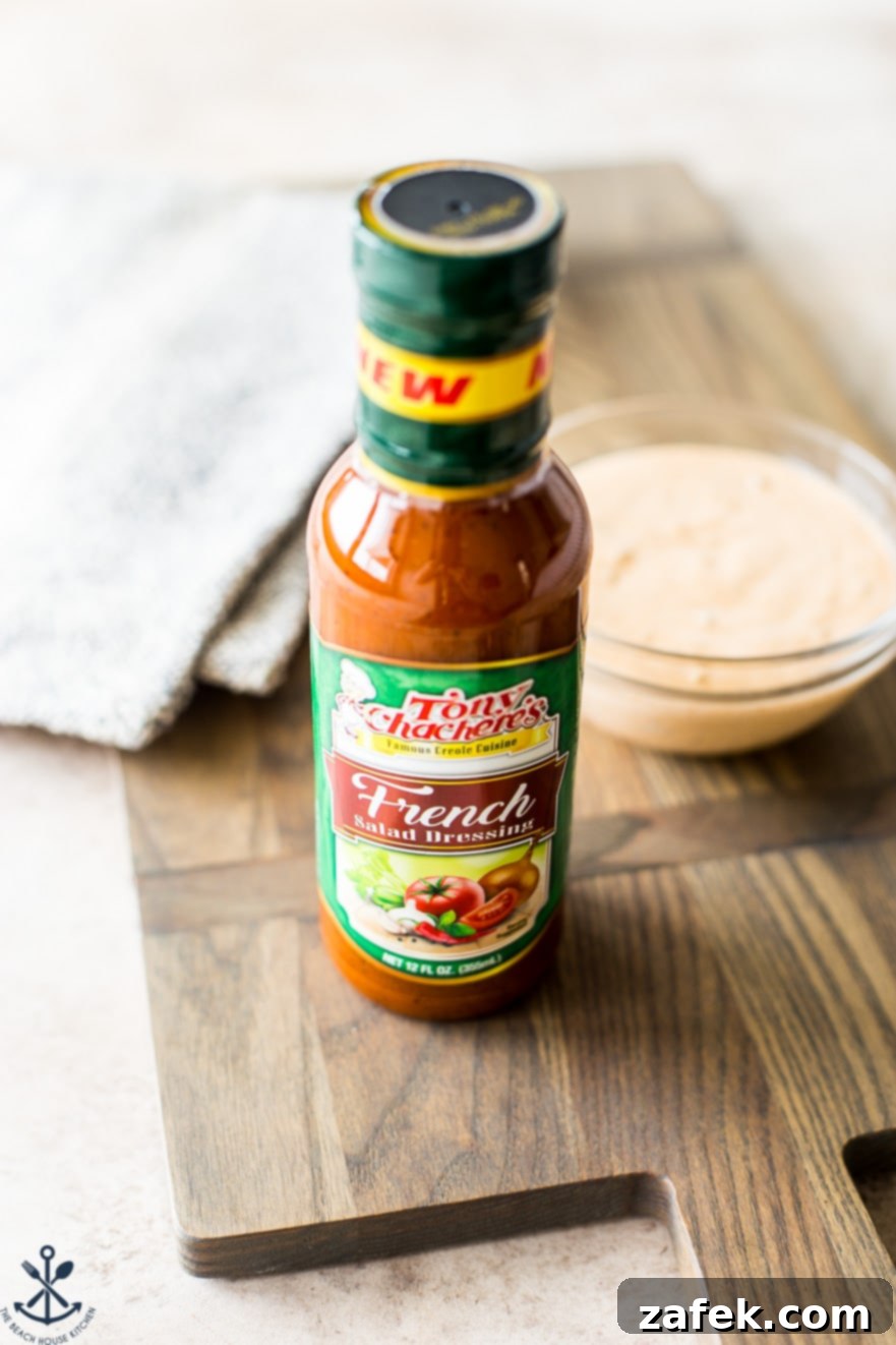 A bottle of Tony Chachere's Creole-Style French Salad Dressing, a key ingredient for the special sauce