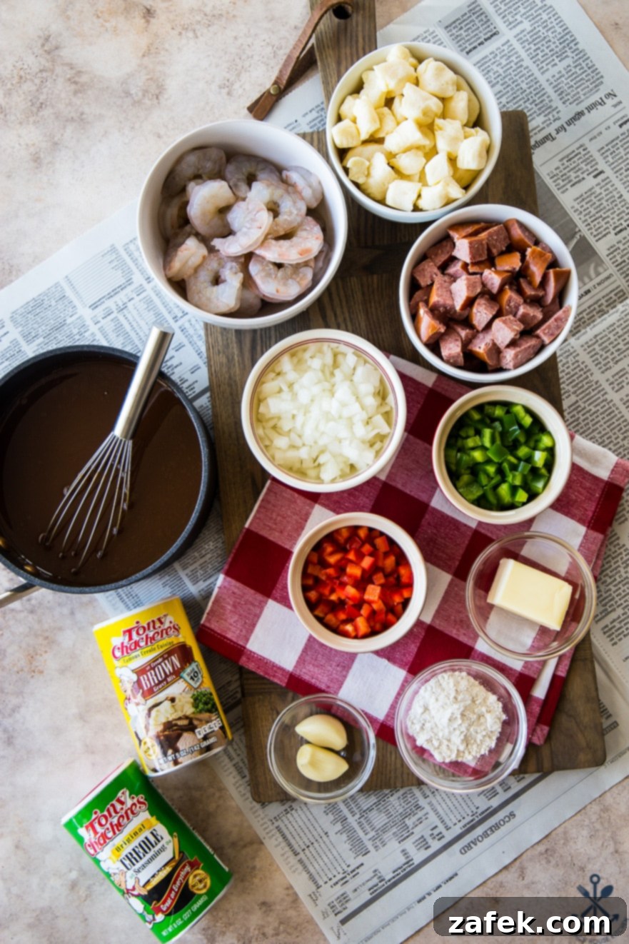 Bayou Poutine 5 Overhead photo of ingredients for Cajun poutine is bowls