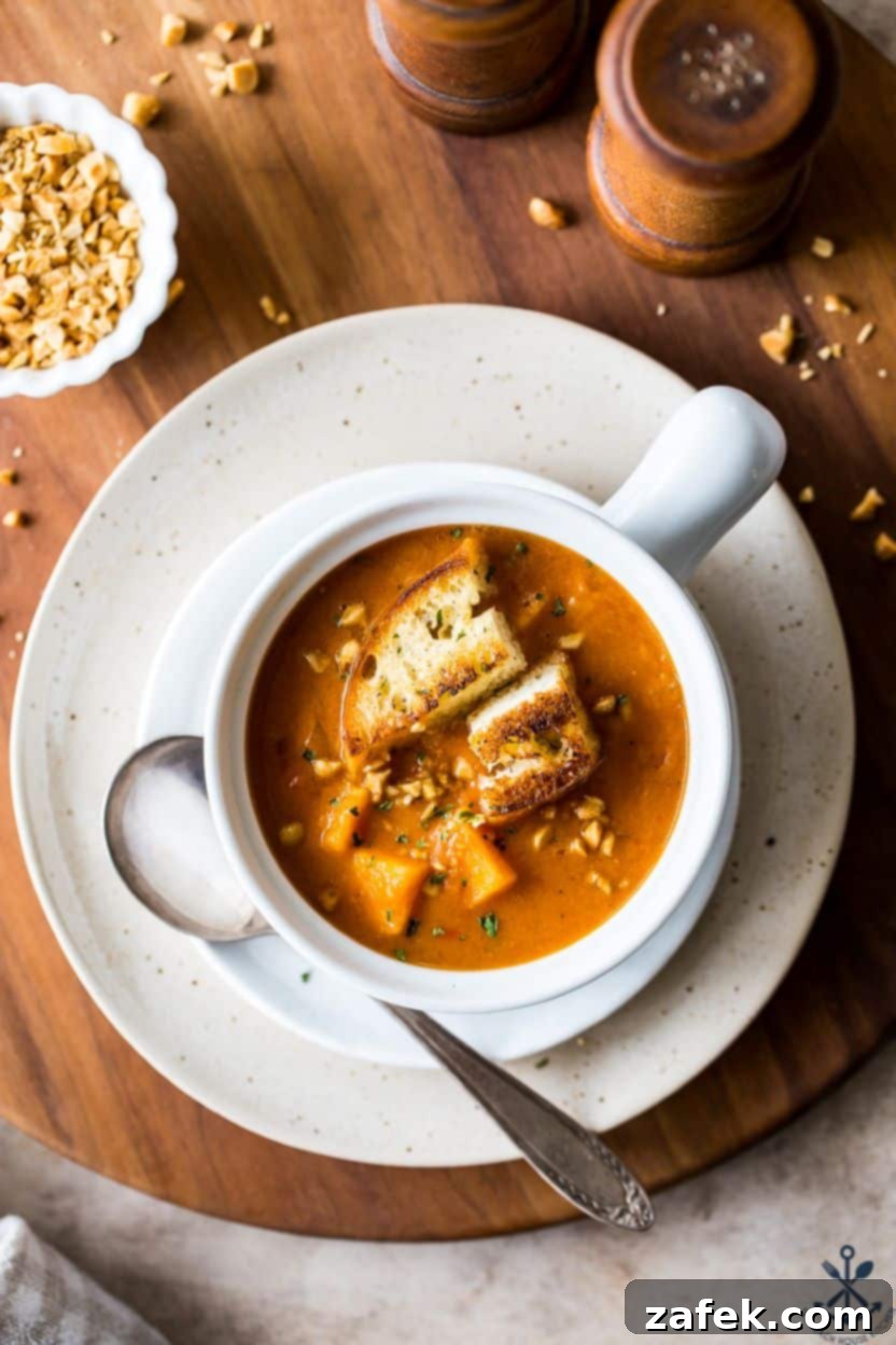 West African Peanut Sweet Potato Stew 6 Up close overhead photo of a bowl of African peanut sweet potato stew, ready to be enjoyed.
