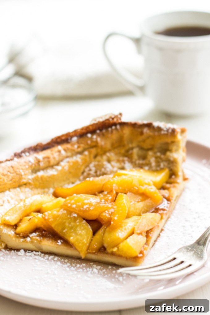 Golden Caramelized Peach Dutch Baby 3 Dutch Baby with Caramelized Peaches