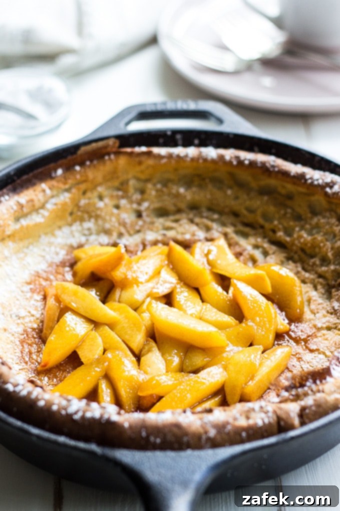 Golden Caramelized Peach Dutch Baby 6 Dutch Baby with Caramelized Peaches