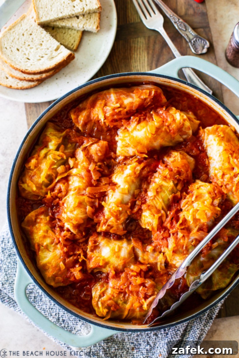 Up close overhead photo of Hungarian Stuffed Cabbage