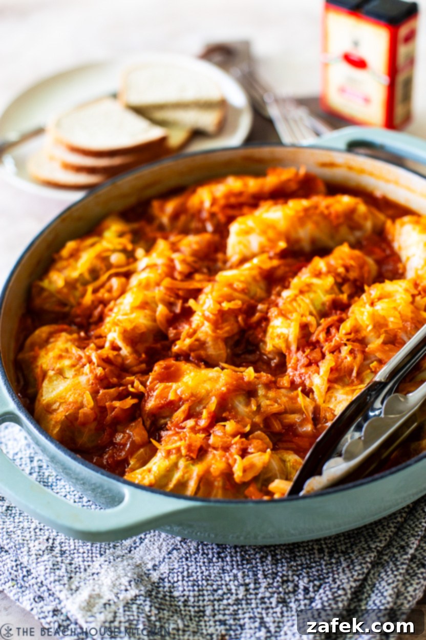 A skillet of stuffed cabbage