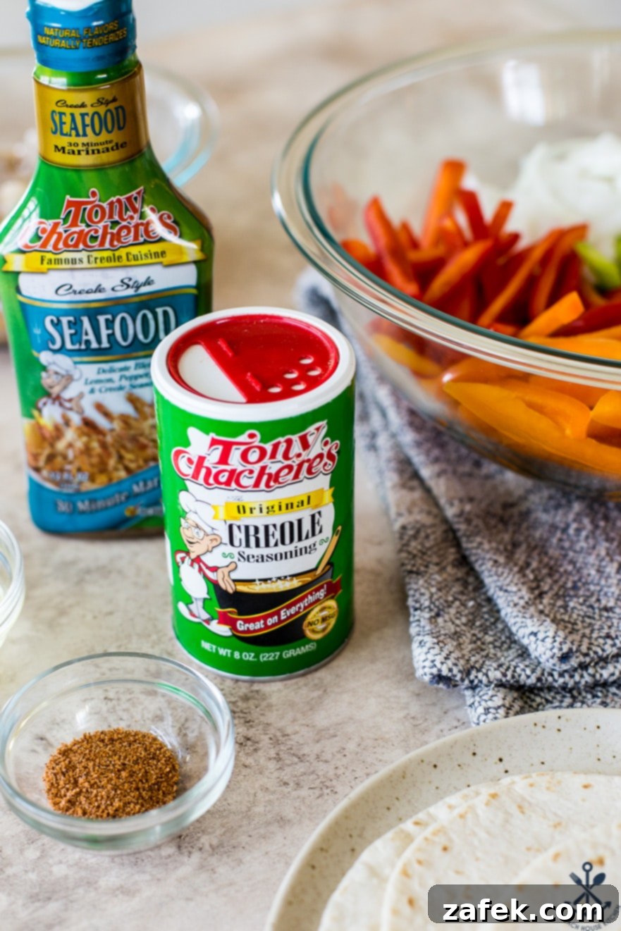Effortless Sheet Pan Shrimp Fajitas 6 Up close photo of a can of creole seasoning