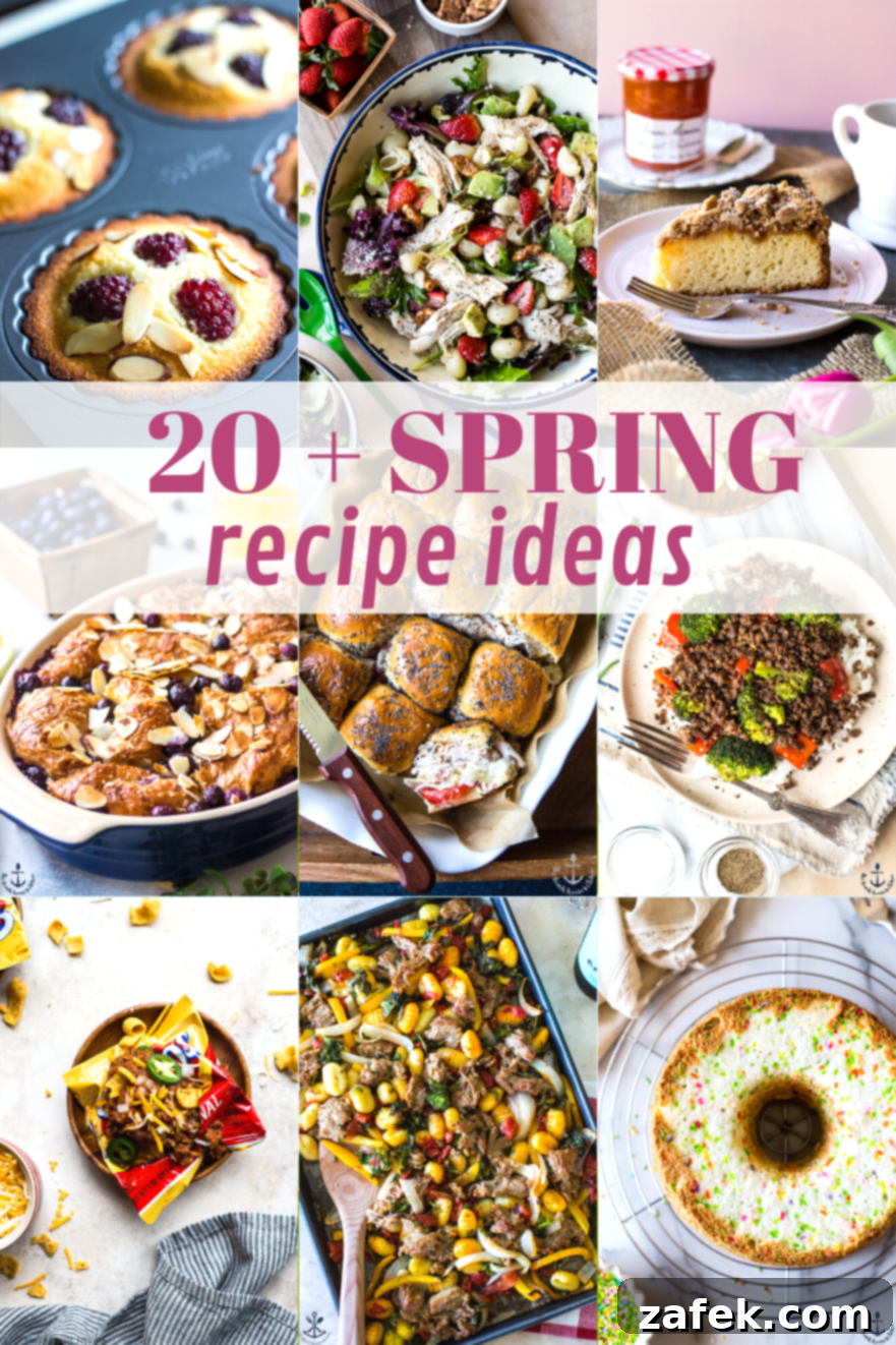 Vibrant Spring Table 2 A stunning collage of various spring-themed dishes including salads, desserts, and main courses, representing fresh and seasonal ingredients.