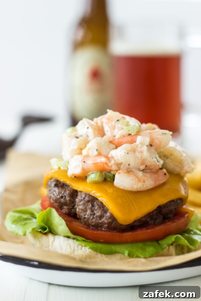 The Signature Beach House Burger with Shrimp Salad