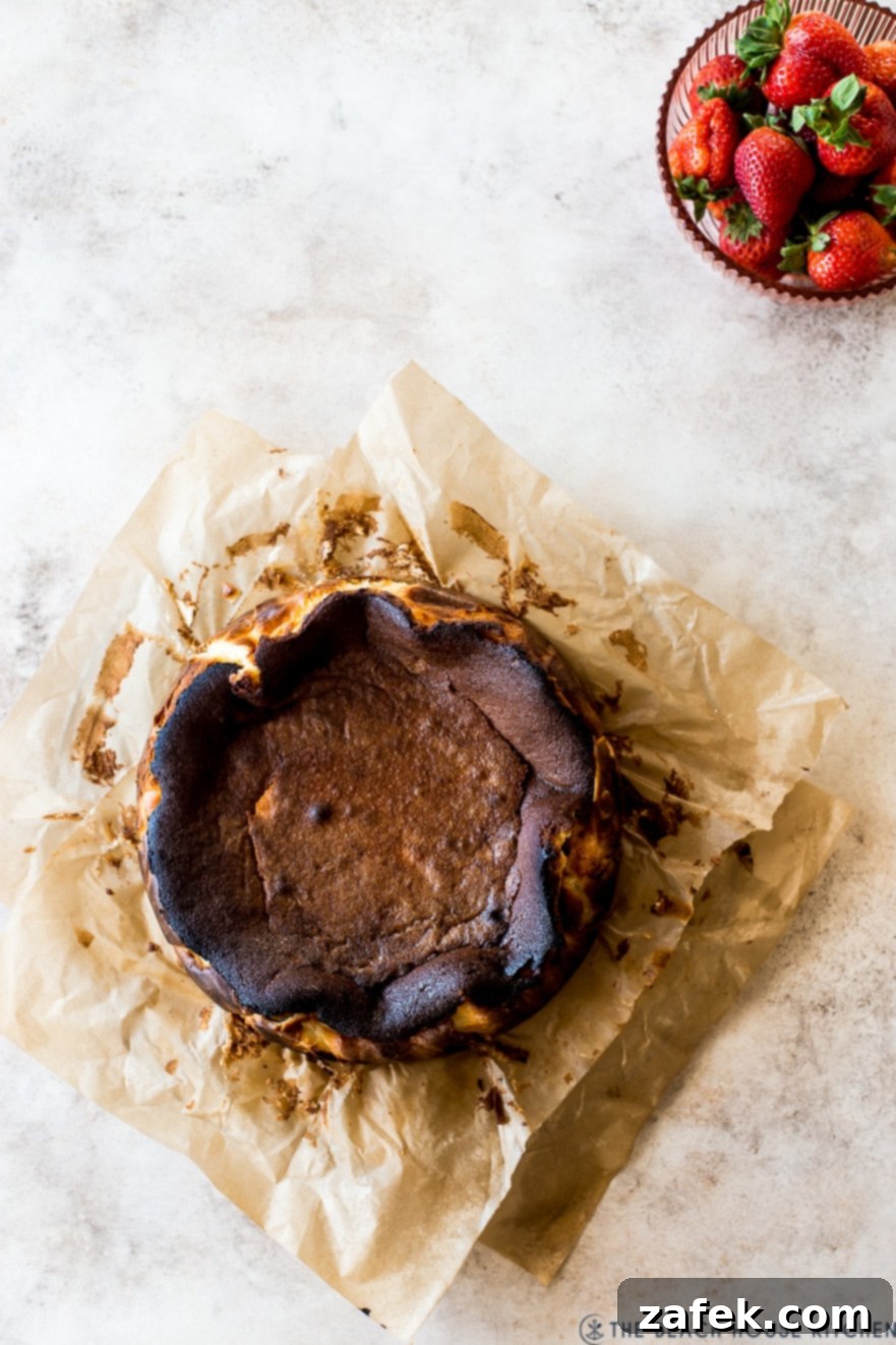 San Sebastian Burnt Cheesecake 4 Close-up of a slice of Burnt Basque Cheesecake, showcasing its creamy interior and dark exterior