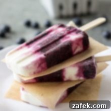 Marbled Blueberry Vanilla Pops 6 Blueberry Vanilla Swirl Popsicles recipe image