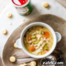 Soulful Cajun Chicken & Rice Soup 9 Overhead photo of a bowl of chicken soup with rice on a tan oval plate, garnished with fresh herbs, ready to be enjoyed.