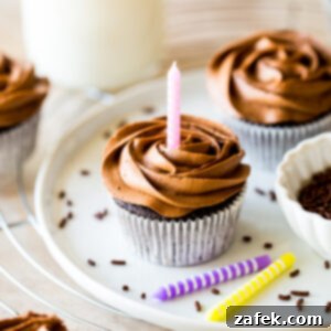 Decadent Double Chocolate Delights 7 A double chocolate cupcake on a plate with a candle in it