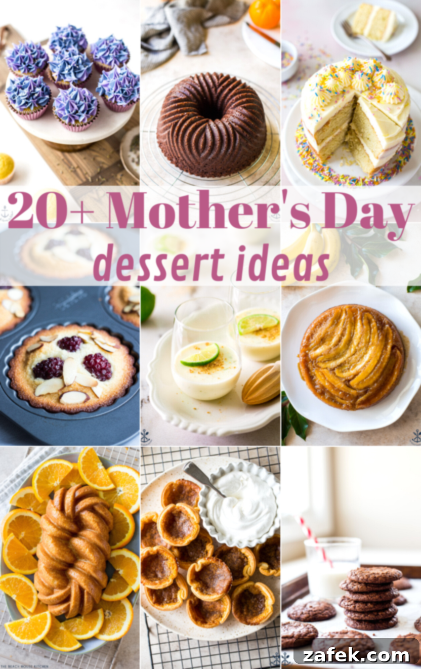Collage of nine delicious dessert photos perfect for Mother's Day