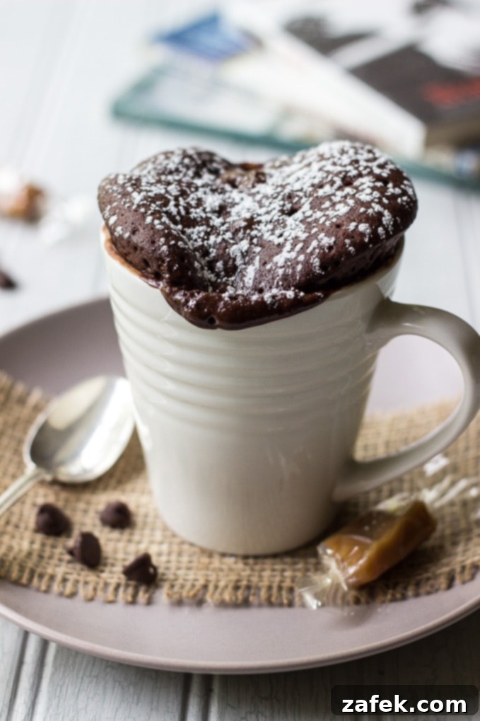 Molten Chocolate Caramel Mug Bliss 2 Chocolate Caramel Mug Cake - Fudgy & Delicious Microwave Dessert