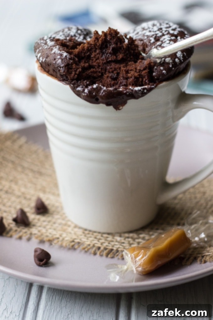 Molten Chocolate Caramel Mug Bliss 3 Chocolate Caramel Mug Cake - Perfect for College Care Packages