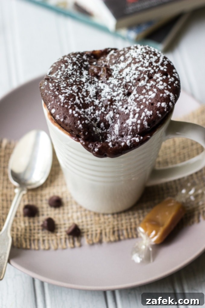 Molten Chocolate Caramel Mug Bliss 4 Chocolate Caramel Mug Cake - Close-up Fudgy Texture