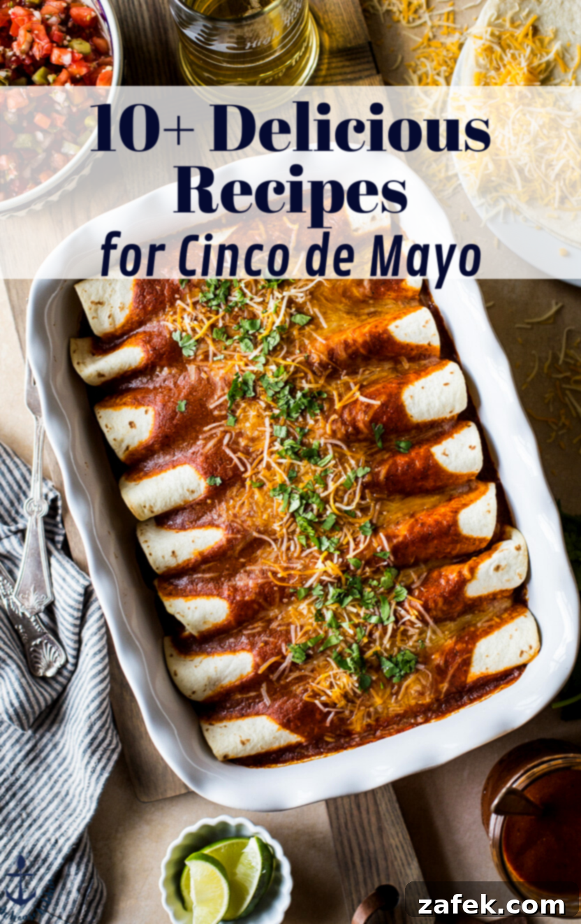 A beautifully arranged baking dish of easy beef enchiladas, ready to be served, a perfect centerpiece for any Cinco de Mayo celebration.