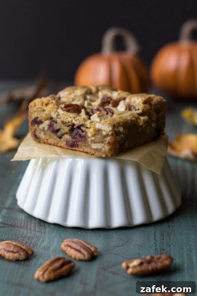 Rich Brown Butter Blondies with Cranberries, White Chocolate, and Pecans