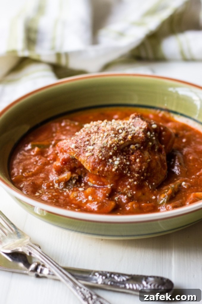 Vibrant Chicken Cacciatore 3 Close-up of Chicken Cacciatore with vibrant vegetables