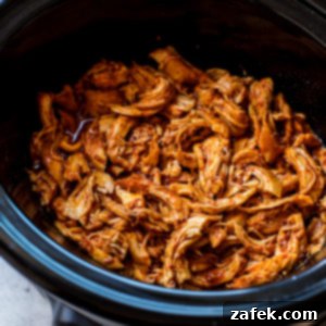 Sticky Slow Cooker Honey Chipotle Chicken 9 A top-down shot of a serving of Slow Cooker Honey Chipotle Chicken, garnished with fresh cilantro, ready to eat.