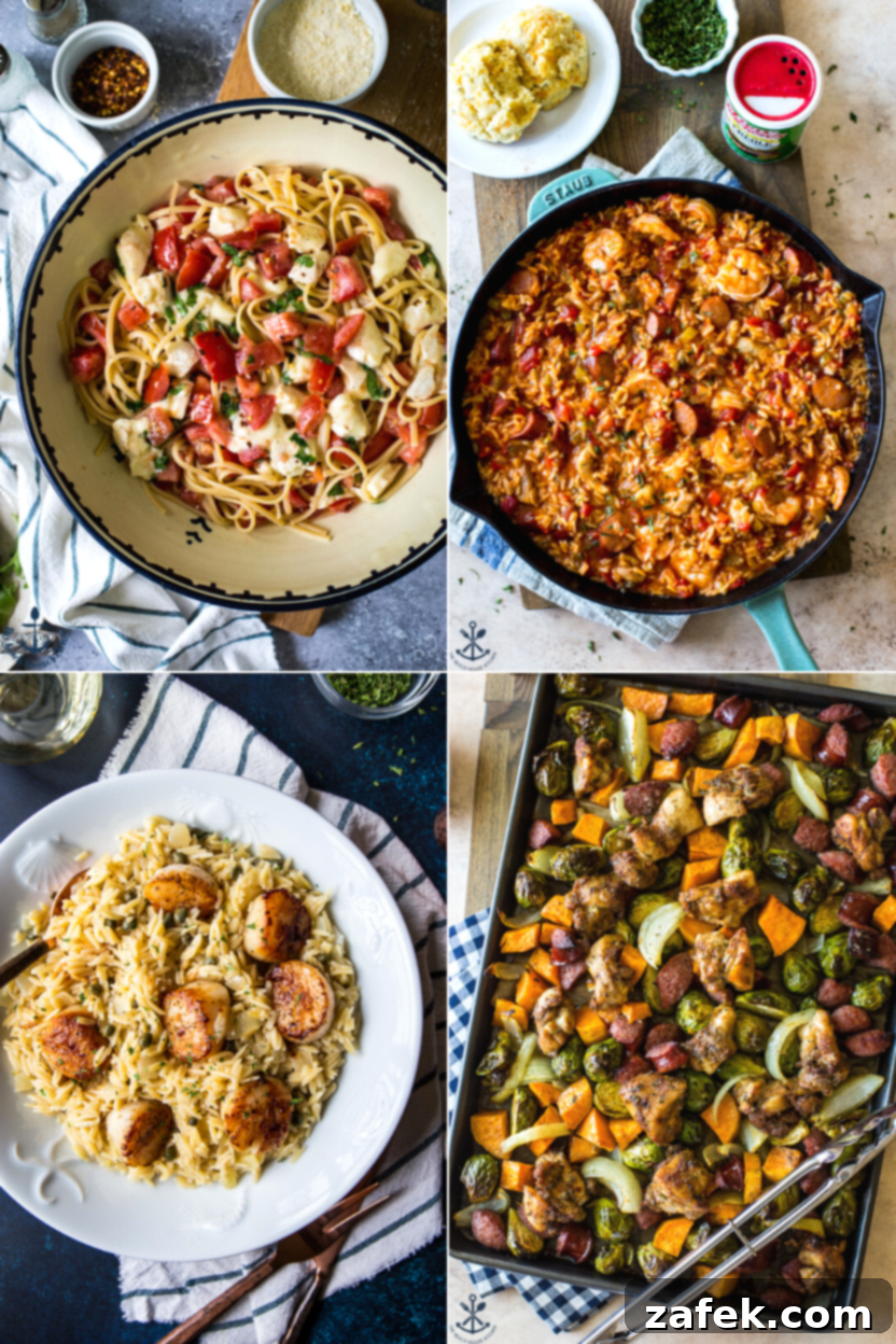 Red, White & Delicious: 20+ Fourth of July Recipes 6 A beautiful collage of 4th of July recipe inspirations, including fresh pasta with tomatoes, hearty jambalaya, and other diverse main dishes and sides.