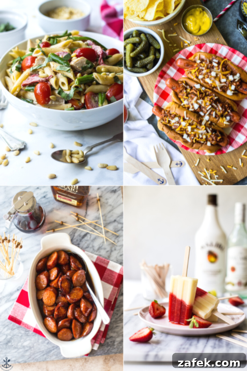 Red, White & Delicious: 20+ Fourth of July Recipes 7 A detailed collage featuring more 4th of July recipe ideas, including various grilled items, vibrant salads, and delectable desserts, highlighting the diversity of the menu.