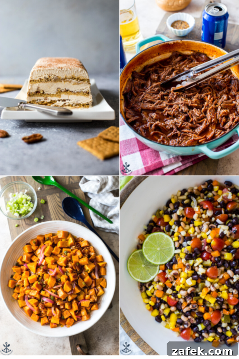 Red, White & Delicious: 20+ Fourth of July Recipes 8 A final collage showcasing a variety of 4th of July dessert and meal options, from ice box cake to hearty roasts and fresh salads, ensuring a complete holiday menu.