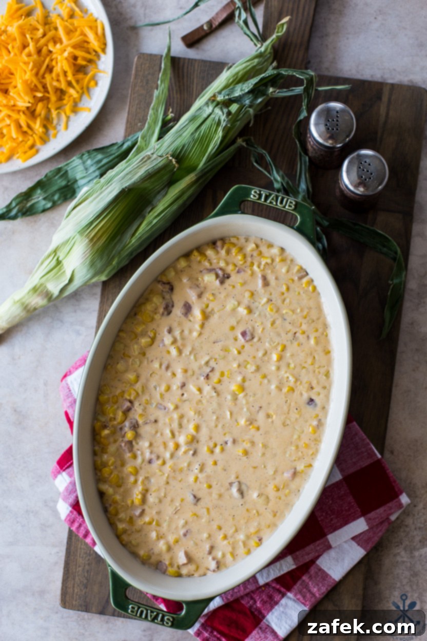 Overhead photo of pre-baked corn dish