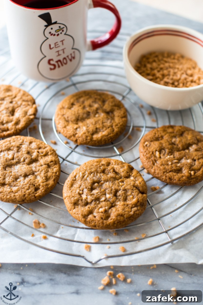 Espresso Toffee Cookies on a round wire rack