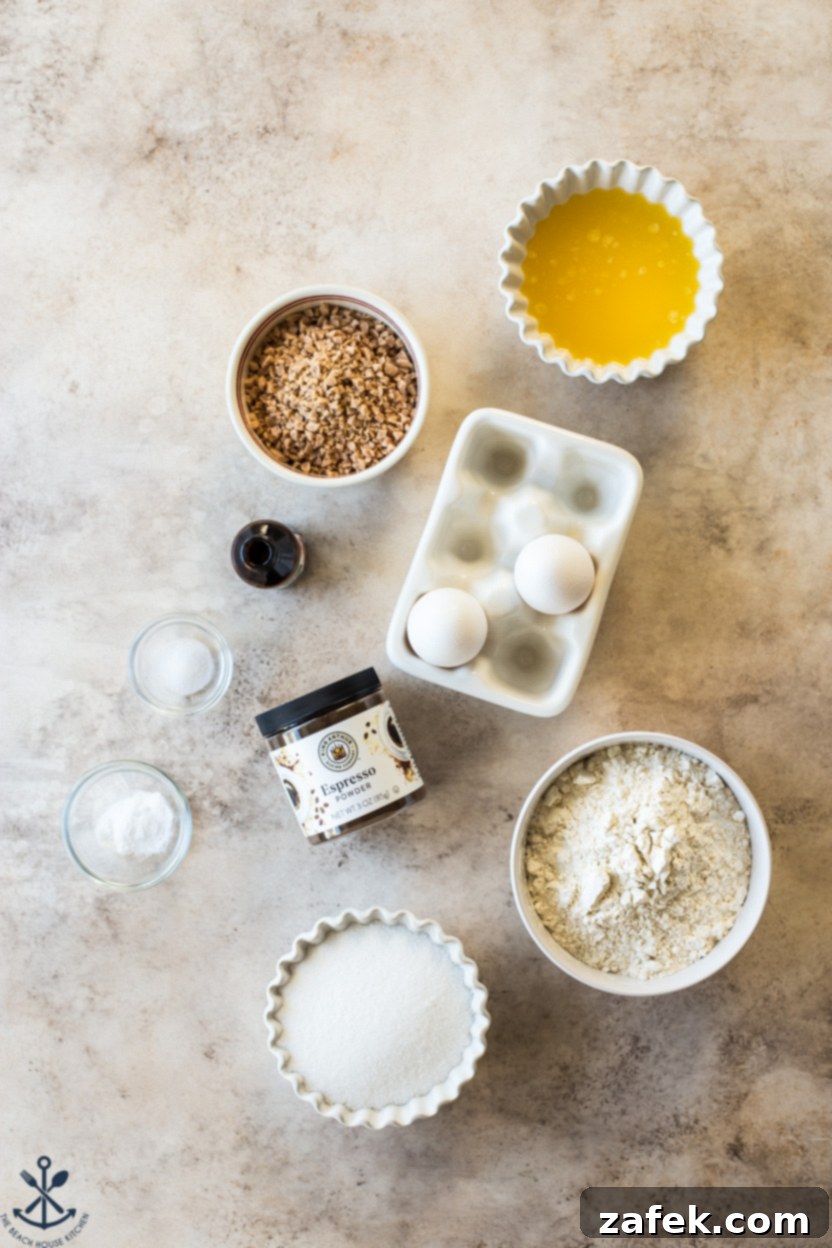 Overhead photo of ingredients for espresso toffee cookies