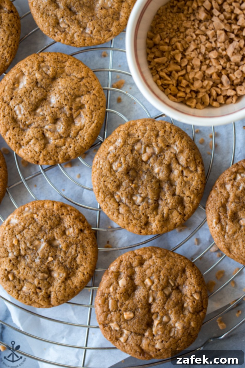 Up close overhead photo of toffee cookies