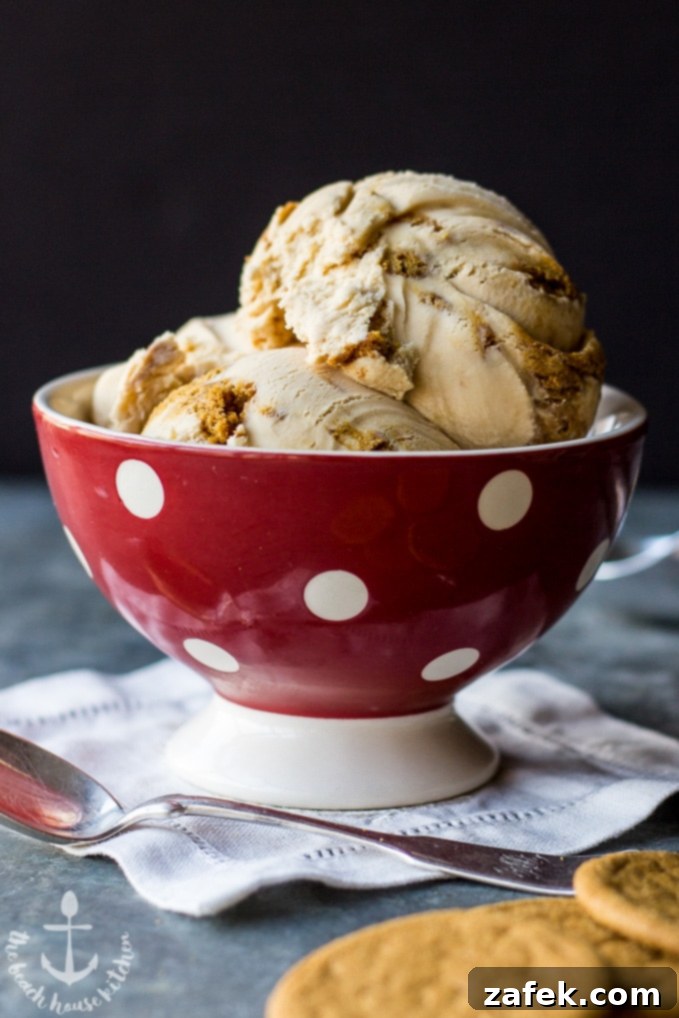 Salted Caramel Gingersnap Delight 4 A bowl of Salted Caramel Gingersnap Ice Cream, garnished with fresh gingersnaps on a festive background.