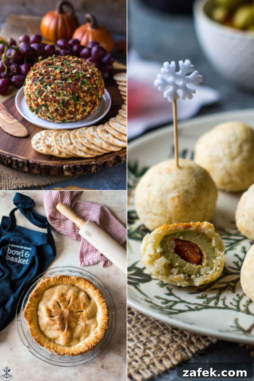 15 Mouth-Watering Thanksgiving Recipes for a Memorable Feast 7 A vibrant collage of Thanksgiving appetizers, including a cheeseball and other savory bites, perfect for entertaining.
