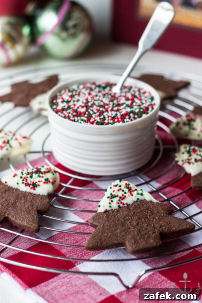 White Chocolate Dipped Chocolate Shortbread Holiday Cutout Cookies