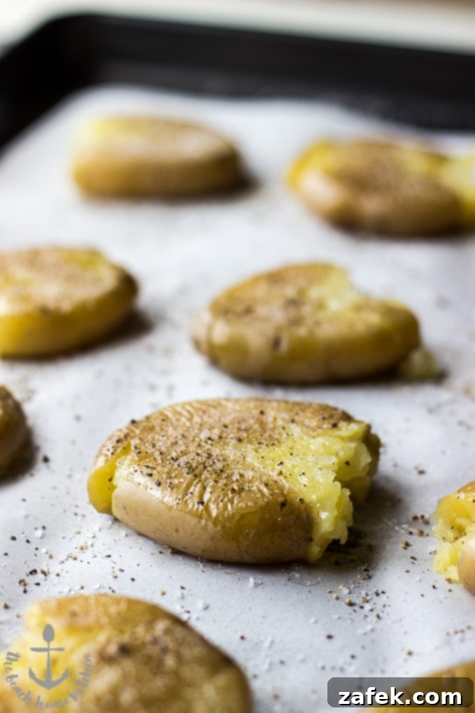 Roasted Smashed Potatoes close-up, perfectly seasoned