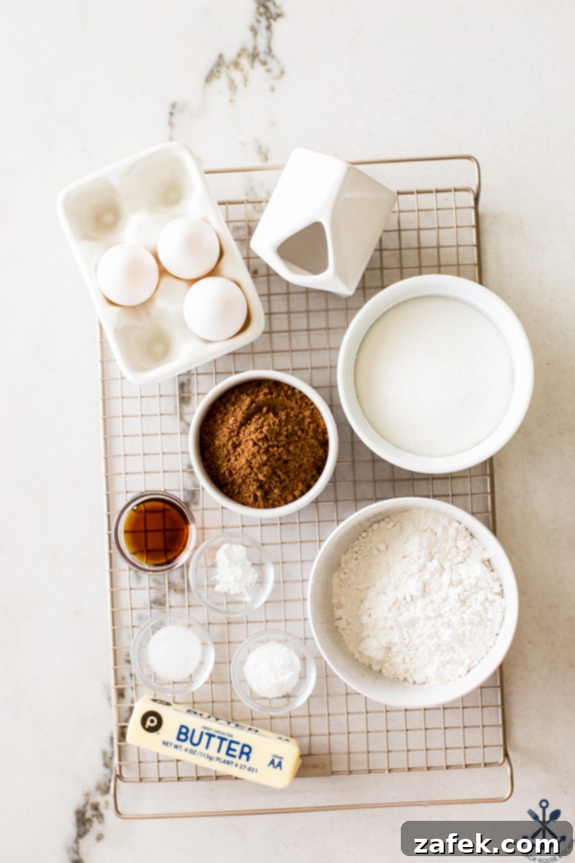 Decadent Chocolate Loaf 4 Overhead photo of ingredients for a chocolate loaf cake