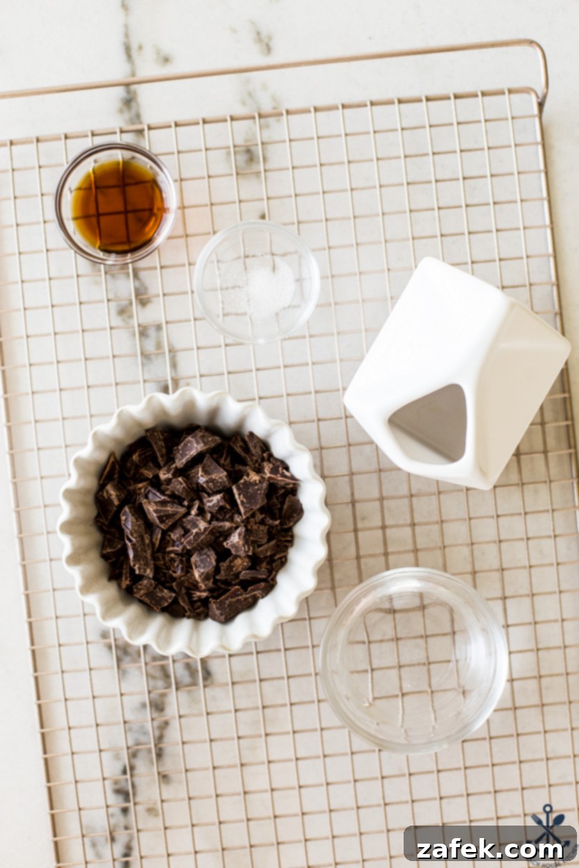 Decadent Chocolate Loaf 5 Overhead photo of ingredients for chocolate ganache