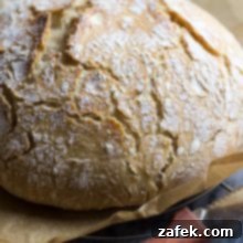 Rustic No-Knead Bread in a cast iron pot