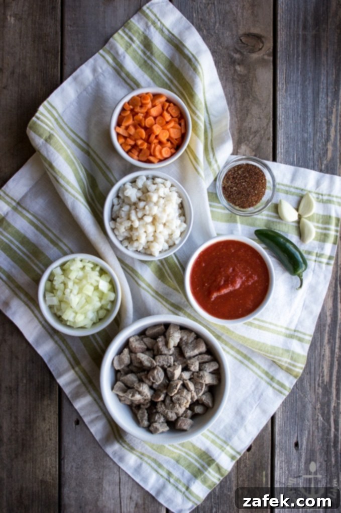 Close-up of a bowl of Pozole with toppings