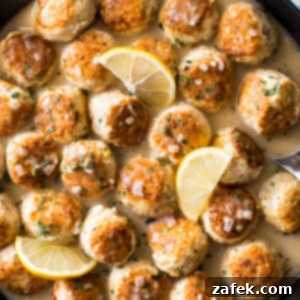 A close-up image of the completed Chicken Piccata Meatballs dish, ready to be served.