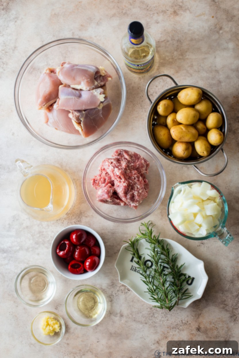 Overhead photo of fresh ingredients for Slow Cooker Chicken Scarpariello