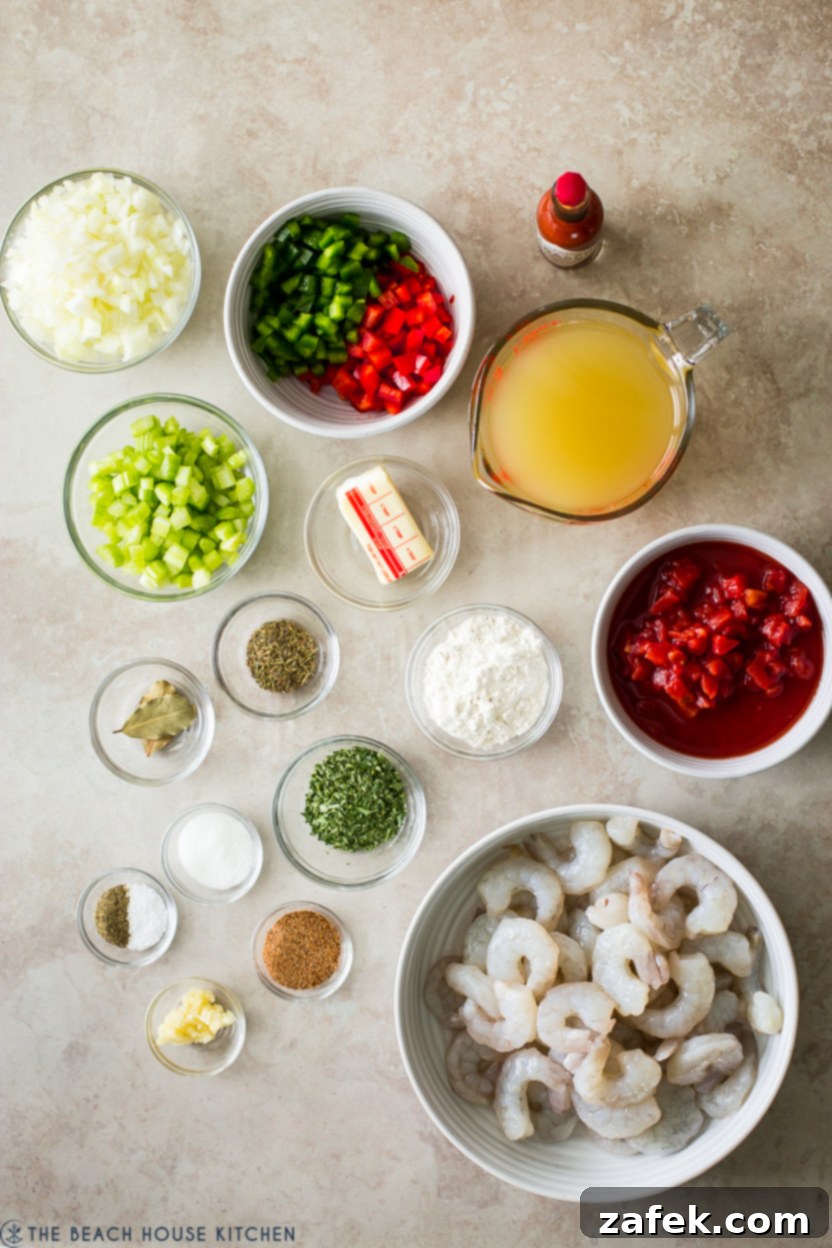 Bayou Shrimp with Creole Kick 3 Overhead photo of ingredients for shrimp creole