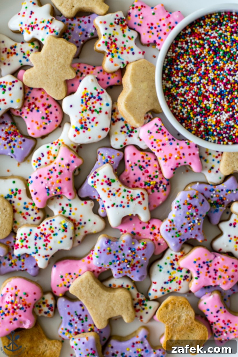 Up close overhead photo of homemade animal cookies