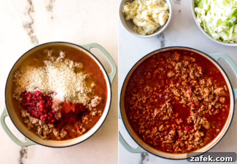 Cabbage Roll Casserole 7 Diptich of pre-cooked rice, meat and broth mixture and cooked rice meat and broth mixture