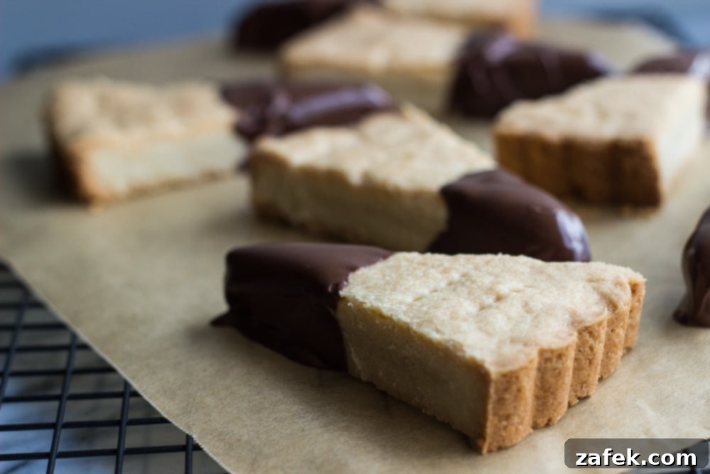 Stack of freshly baked Chocolate-Dipped Shortbread cookies