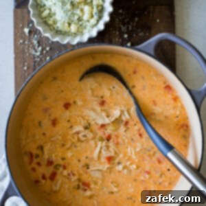 Hot Wing Soup 11 A perfectly portioned bowl of Buffalo Chicken Soup, garnished with fresh toppings, ready to be enjoyed.