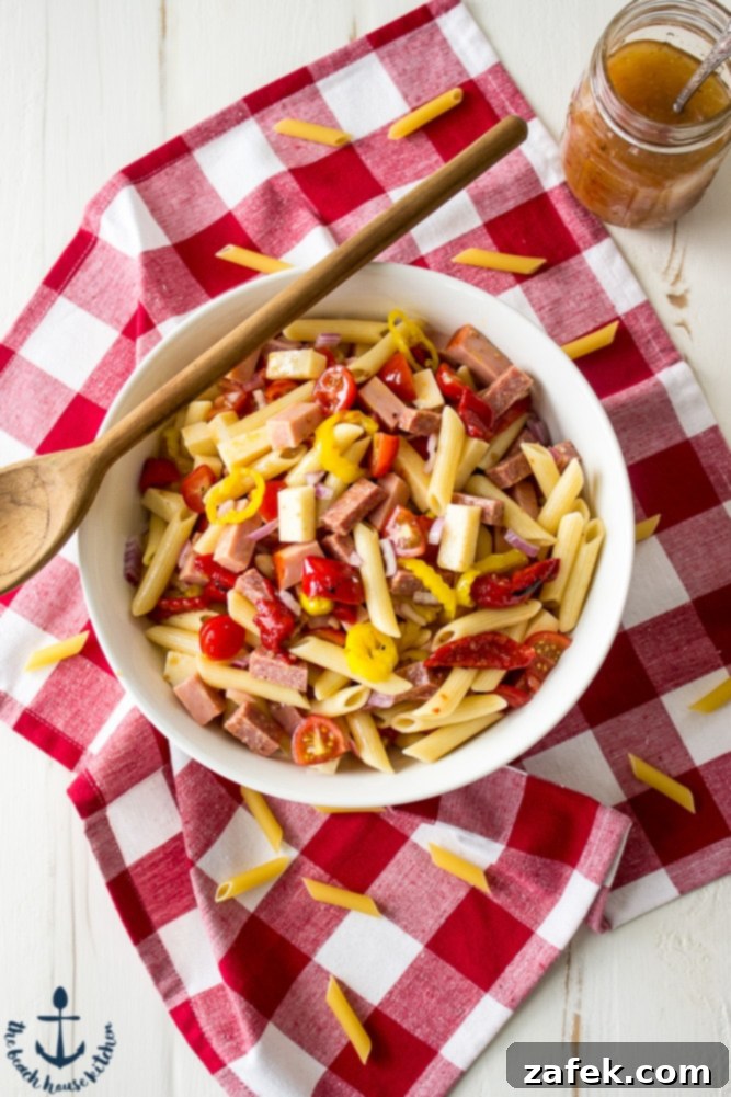 A bowl of Sean's Antipasto Pasta Salad ready to be served
