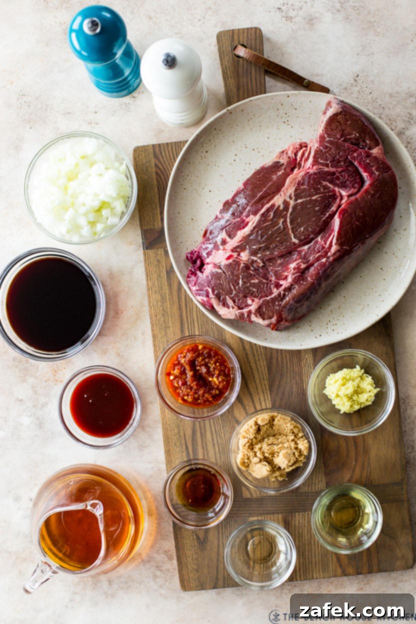 Overhead photo of ingredients for a pot roast